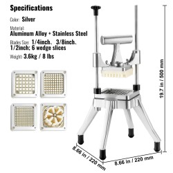 Vihannes- ja hedelmäsilppuri alumiiniseos ja ruostumaton teräs 4 vaihdettavaa terää