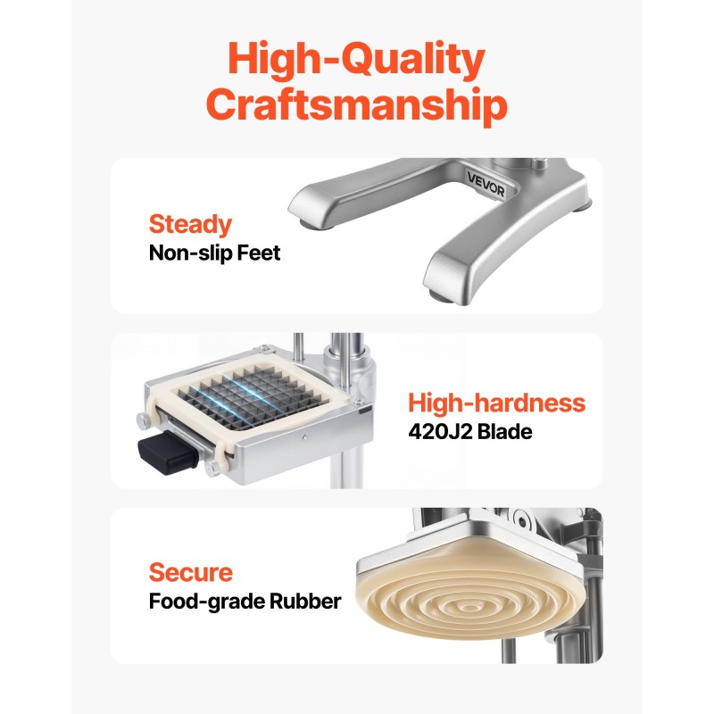 Vipumallinen ranskanperunaleikkuri ruostumattomasta teräksestä 3 vaihdettavaa terälevyä ja mehuterä