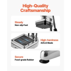 Perunaleikkuri ruostumaton teräs käsikäyttöinen 3 terälevyä 12,7/9,5/6,4 mm