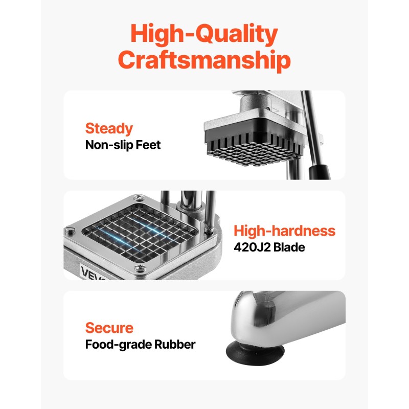 Perunaleikkuri ruostumaton teräs käsikäyttöinen 3 terälevyä 12,7/9,5/6,4 mm