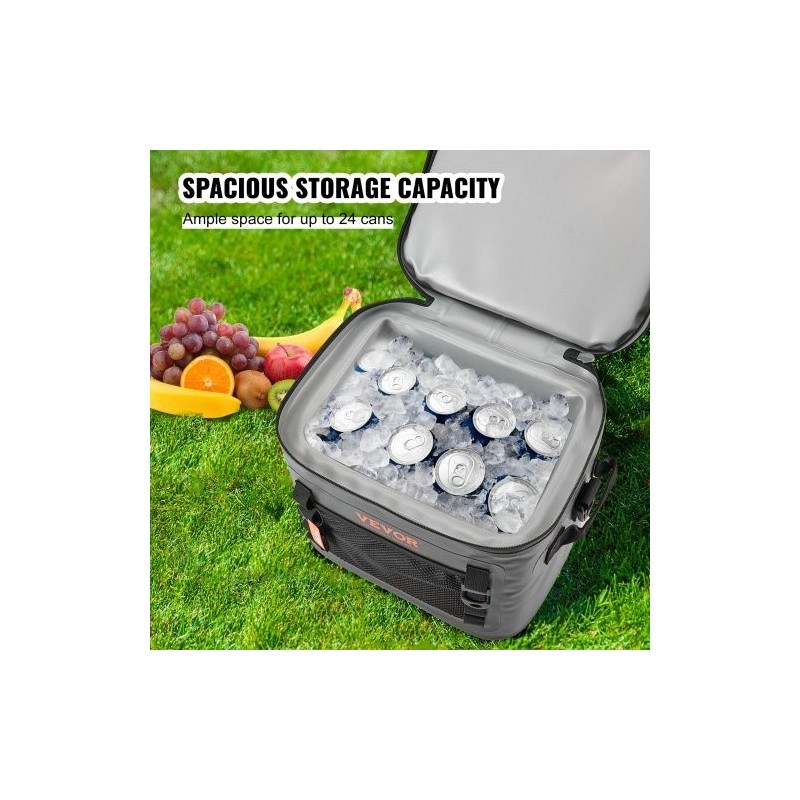 Pehmeäseinämäinen eristetty vesitiivis kylmälaukku 24 tölkille tummanharmaa