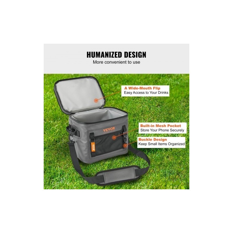 Pehmeäseinämäinen eristetty vesitiivis kylmälaukku 24 tölkille tummanharmaa