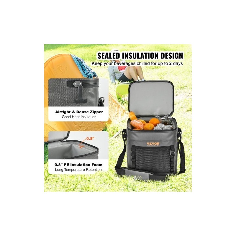 Pehmeä kylmälaukku TPU840D-nailon eristetty vedenpitävä 30 tölkkiä koko 360x280x395 mm ulkoiluun