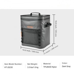 Pehmeä kylmälaukku TPU840D-nailon eristetty vedenpitävä 30 tölkkiä koko 360x280x395 mm ulkoiluun