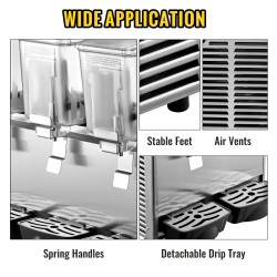 Kylmäjuoma-annostelija kolmisäiliöinen 12 litran säiliöt yhteensä 36 litraa ruostumaton teräsrunko lämpötilansäädin