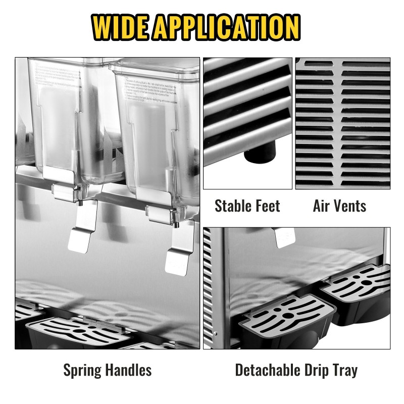 Kylmäjuoma-annostelija kolmisäiliöinen 12 litran säiliöt yhteensä 36 litraa ruostumaton teräsrunko lämpötilansäädin