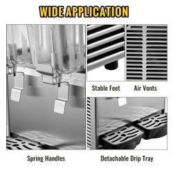 Kylmäjuoma-annostelija 2 säiliötä 12 l BPA-vapaat polykarbonaattisäiliöt ruostumaton teräsrunko ammattikäyttöön