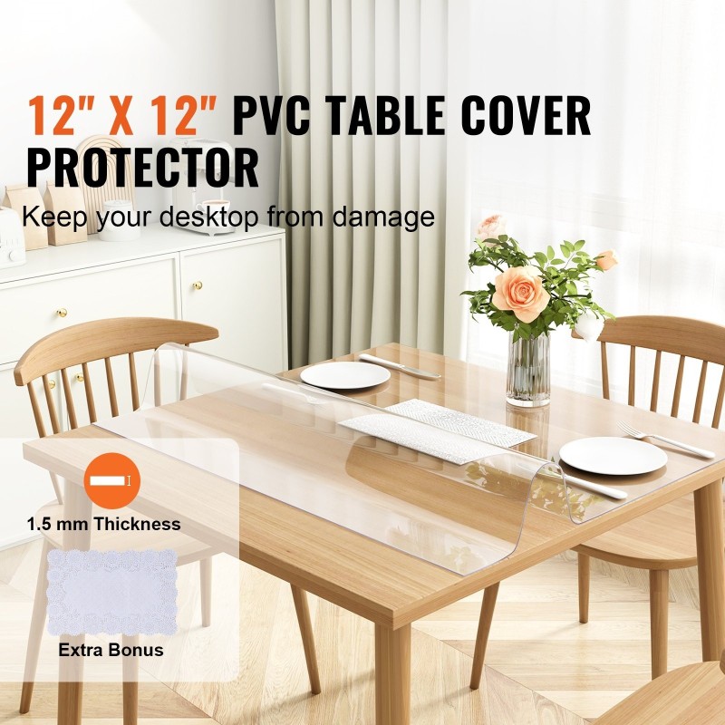 Pöydänsuoja läpinäkyvä PVC-muovinen 1,5 mm neliö 305x305 mm