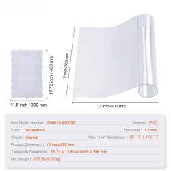 Pöydänsuoja läpinäkyvä PVC-muovinen 1,5 mm neliö 305x305 mm