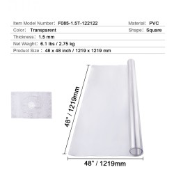 Pöydänsuoja läpinäkyvä PVC neliö 1219 x 1219 mm 1,5 mm paksu