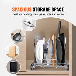 Ulosvedettävä pannujen ja kattiloiden teline hiiliteräksestä kolmiosaisella kuulaohjatulla liukukiskolla kromipinnoitettu