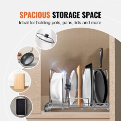 Vedettävä kattila- ja pannuhylly kaappiin hiiliteräs säädettävät lankajakajat