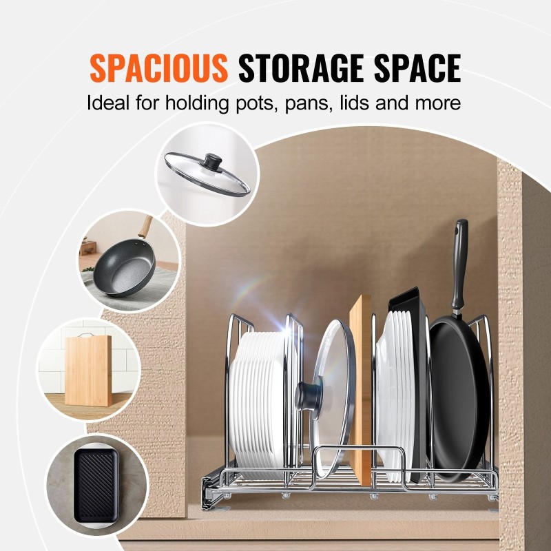 Vedettävä kattila- ja pannuhylly kaappiin hiiliteräs säädettävät lankajakajat