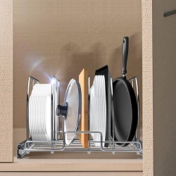 Vedettävä kattila- ja pannuhylly kaappiin hiiliteräs säädettävät lankajakajat