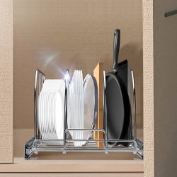 Ulosvedettävä laajennettava hiiliteräksinen kattila- ja pannuteline keittiökaappiin