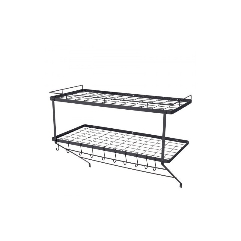 Seinäasennettava hiiliteräksinen kattila ja pannuhylly 762 mm 12 S-koukkua 24,9 kg kantavuus