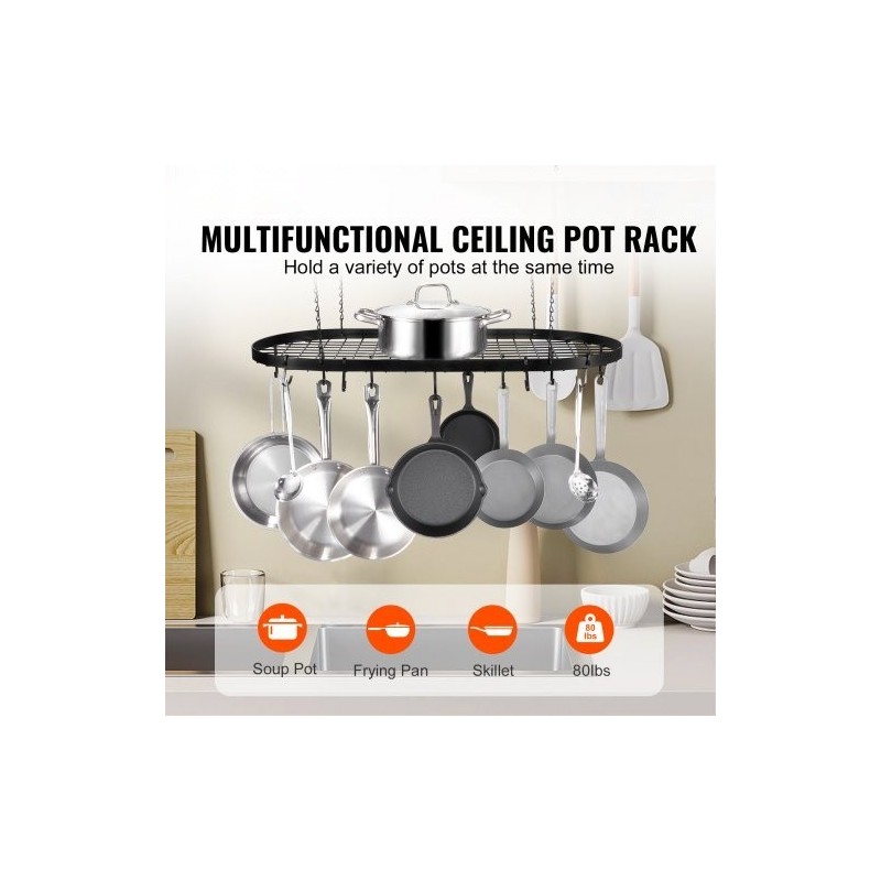 Kattoon asennettava hiiliteräksinen 32 tuuman kattilateline 36 kg kantokyky 12 S-koukkua