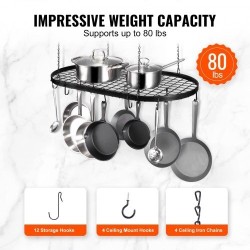 Kattoon asennettava hiiliteräksinen 32 tuuman kattilateline 36 kg kantokyky 12 S-koukkua