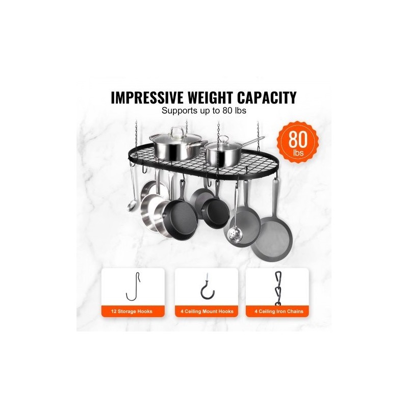 Kattoon asennettava hiiliteräksinen 32 tuuman kattilateline 36 kg kantokyky 12 S-koukkua