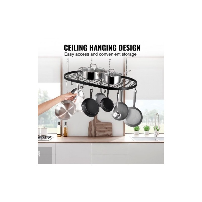 Kattoon asennettava hiiliteräksinen 32 tuuman kattilateline 36 kg kantokyky 12 S-koukkua