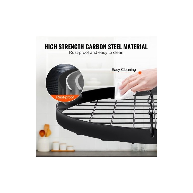 Kattoon asennettava hiiliteräksinen 32 tuuman kattilateline 36 kg kantokyky 12 S-koukkua