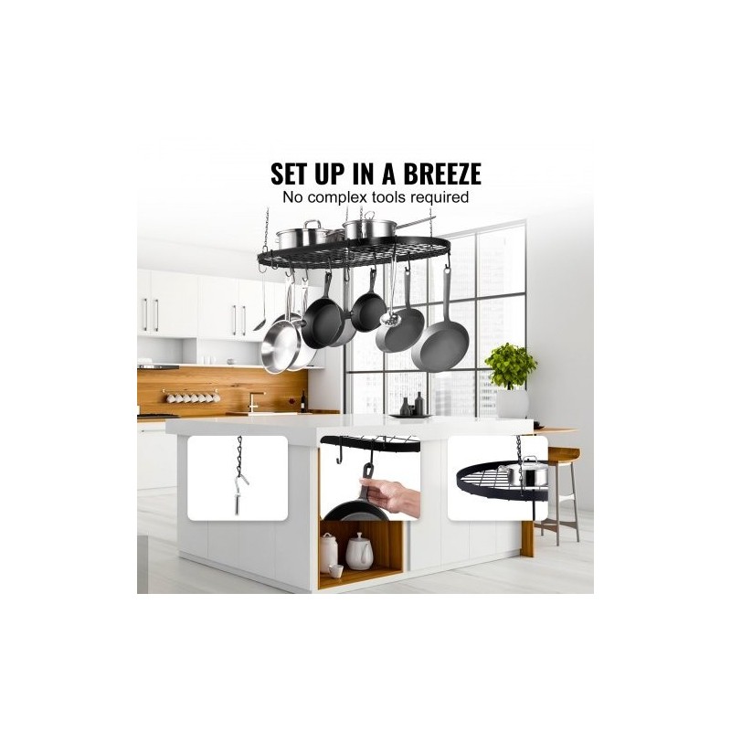 Kattoon asennettava hiiliteräksinen 32 tuuman kattilateline 36 kg kantokyky 12 S-koukkua