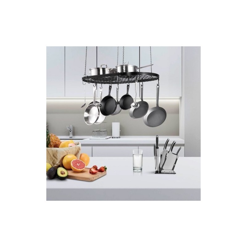 Kattoon asennettava hiiliteräksinen 32 tuuman kattilateline 36 kg kantokyky 12 S-koukkua