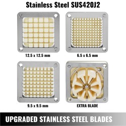 Sähköinen perunaleikkuri elintarvikekelpoinen ruostumaton teräs 4 teräsmuottia 6–13 mm