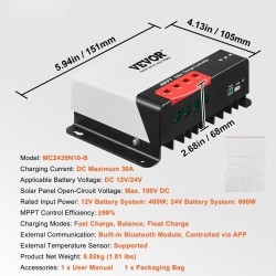 MPPT-lataussäädin 30A 12V ja 24V automaattinen tunnistus Bluetooth-moduulilla 98% hyötysuhde