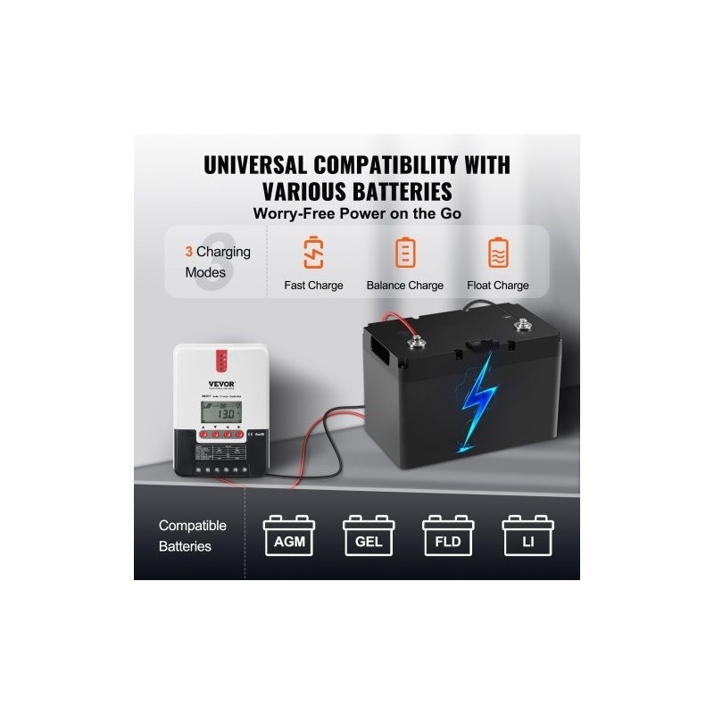 MPPT-lataussäädin 20 A 12V/24V automaattinen LCD-näytöllä lämpötilakompensoinnilla AGM-, geeli- ja litiumakuille