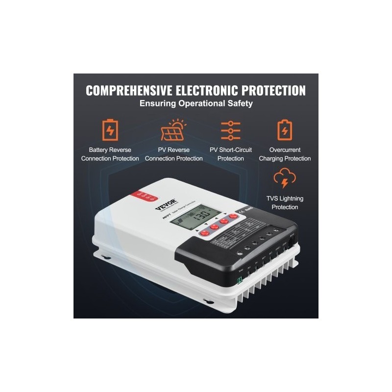 MPPT-lataussäädin 20 A 12V/24V automaattinen LCD-näytöllä lämpötilakompensoinnilla AGM-, geeli- ja litiumakuille