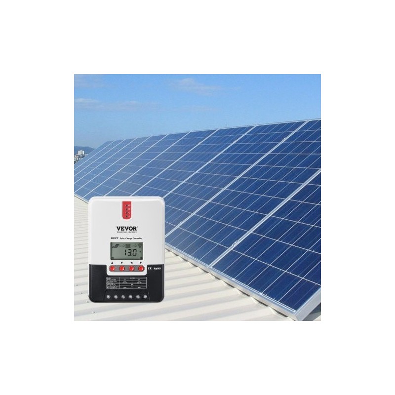 MPPT-lataussäädin 20 A 12V/24V automaattinen LCD-näytöllä lämpötilakompensoinnilla AGM-, geeli- ja litiumakuille