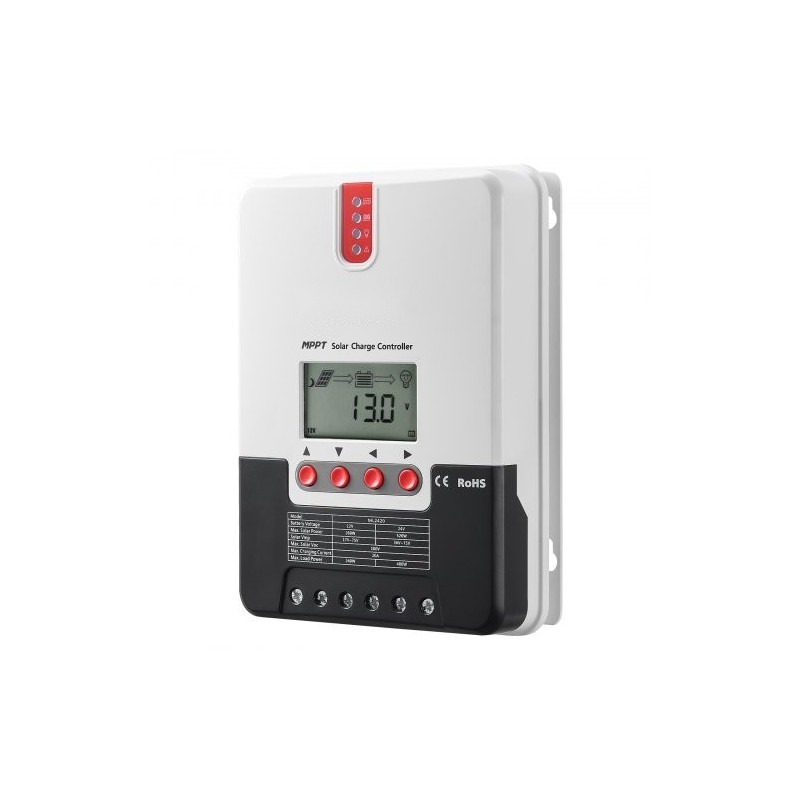 MPPT-lataussäädin 20 A 12V/24V automaattinen LCD-näytöllä lämpötilakompensoinnilla AGM-, geeli- ja litiumakuille