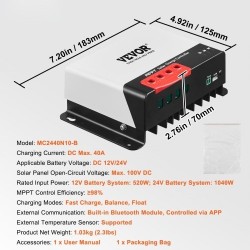 Aurinkolataussäädin MPPT 40A 12V/24V automaattinen Bluetooth AGM Geeli Litium