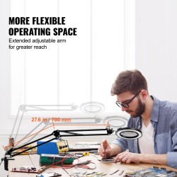 Suurennuslamppu lasilinssillä viisinkertainen 110 mm LED-valolla jalustalla ja puristimella