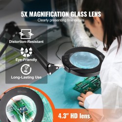 Lattiasuurennuslamppu 5x suurennus lasilinssi 110 mm säädettävä varsi LED 5 väriä