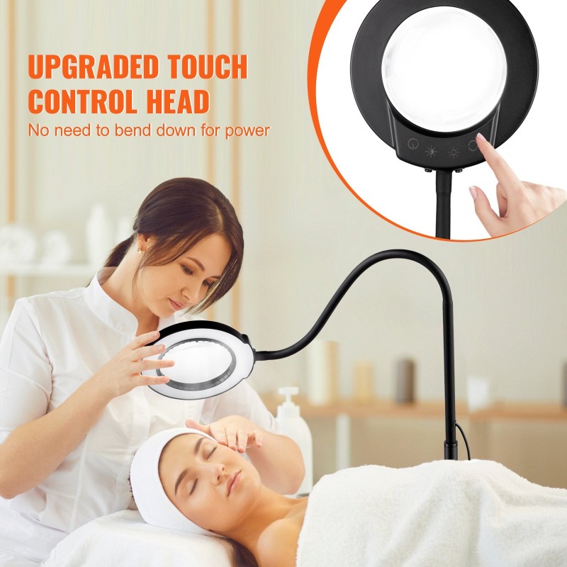 Suurennuslattialamppu 5-kertainen lasilinssi 110 mm säädettävä korkeus joustava varsi