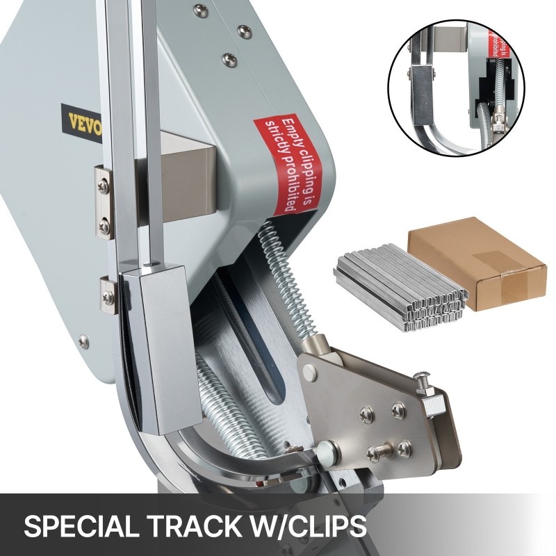 Makkaraklipsauskone kromipinnoitettu teräs pöytämalli 37x19x57 cm 13 kg 5000 klipsiä