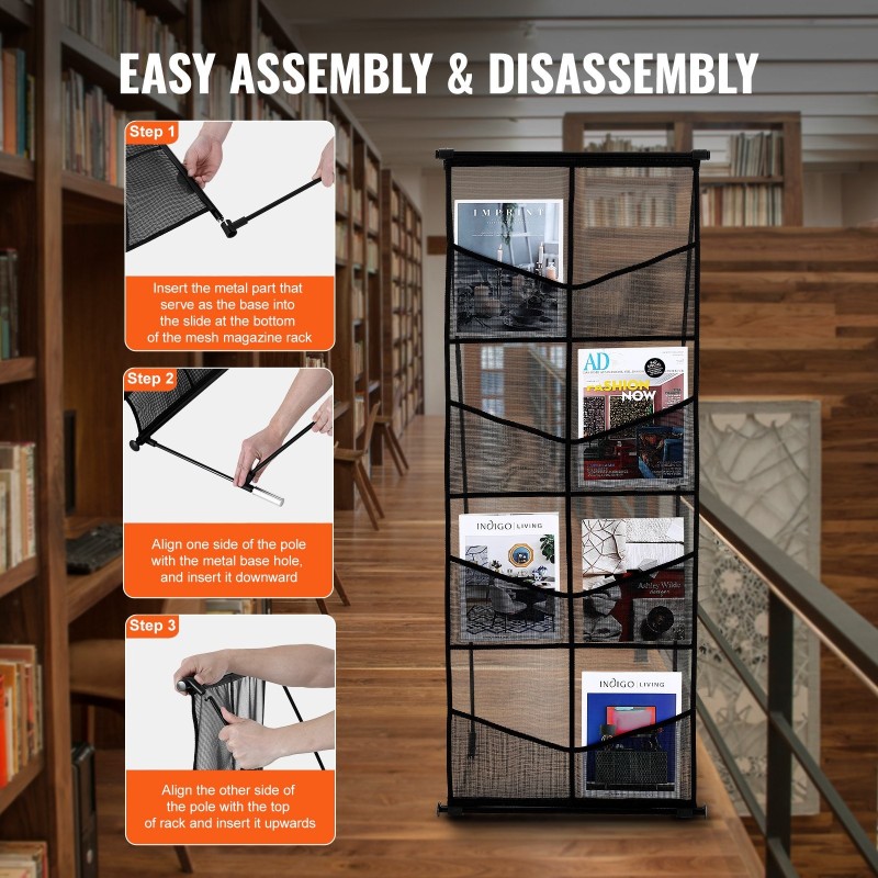 Lattiamallinen esiteteline neljällä tasolla kahdeksalle A4-esitteelle kevyt kantolaukku mukana