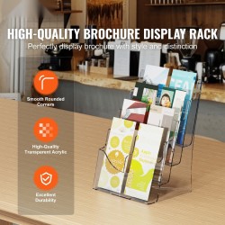 Akryylinen 4-tasoinen esiteteline 8,5×11 tuumaa irrotettavalla välilevyllä pöytä tai seinäkiinnitys