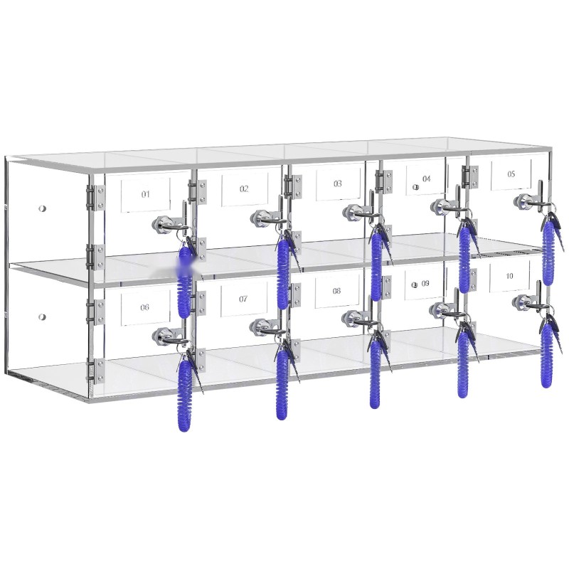 Puhelinsäilytyslokero akryyli 10 lokeroa läpinäkyvä seinä tai pöytäasennus lukot ja avaimet