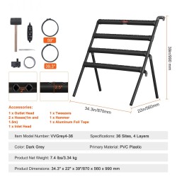 Hydroponinen PVC-muovinen kasvatusjärjestelmä 36 kasvupaikkaa 4 tasoa tummanharmaa ajastimella