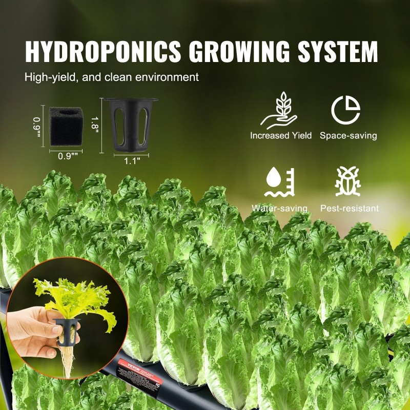 Hydroponinen PVC kasvatusjärjestelmä 72 kasvupaikkaa 2 kerrosta tummanharmaa ajastimella korit sienet