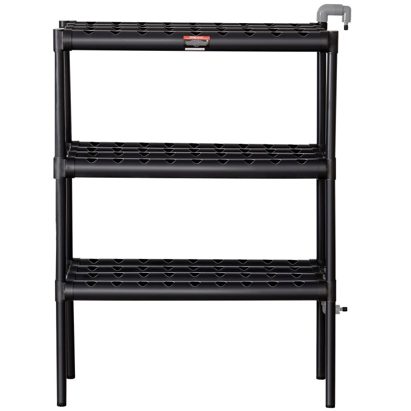 Hydroponinen PVC-kasvatusjärjestelmä 108 kasvupaikkaa 3 kerrosta tummanharmaa ajastinpumppu korit sienet