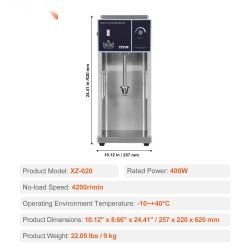 Jäätelösekoitin ruostumattomasta teräksestä 400 W portaattomalla nopeudensäätimellä kolmella käsikupilla