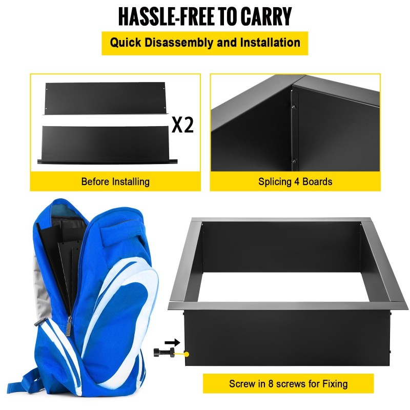 Neliöinen terästulipesärengas mustalla pinnoitteella 30 x 30 tuumaa mukana pihdit