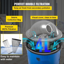 Reppuimuri 4 l 1000 W kaksivaiheisella HEPA-suodatuksella 6,1 kg teleskooppiputkella