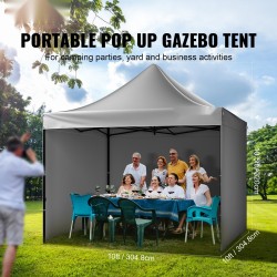 Paviljonkiteltta hiiliteräsrunko 500D PU hopeakangas 304,8 x 304,8 cm tummanharmaa sivuseinillä