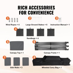 Paviljonkiteltta hiiliteräsrunko 500D PU hopeakangas 304,8 x 304,8 cm tummanharmaa sivuseinillä