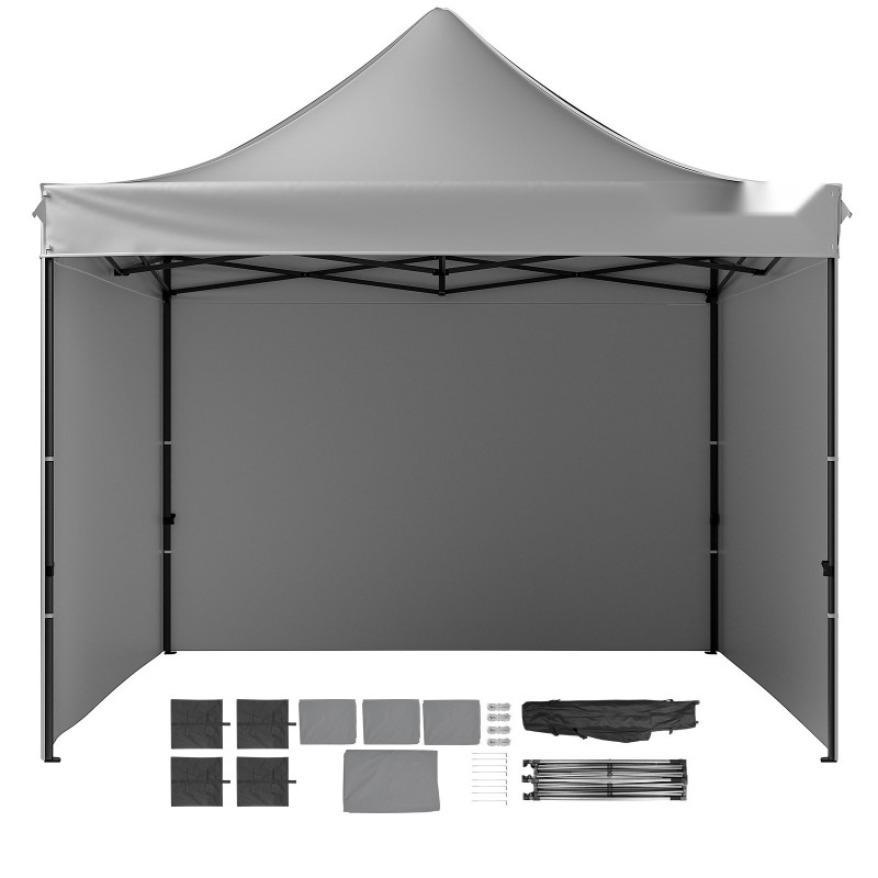 Paviljonkiteltta hiiliteräsrunko 500D PU hopeakangas 304,8 x 304,8 cm tummanharmaa sivuseinillä